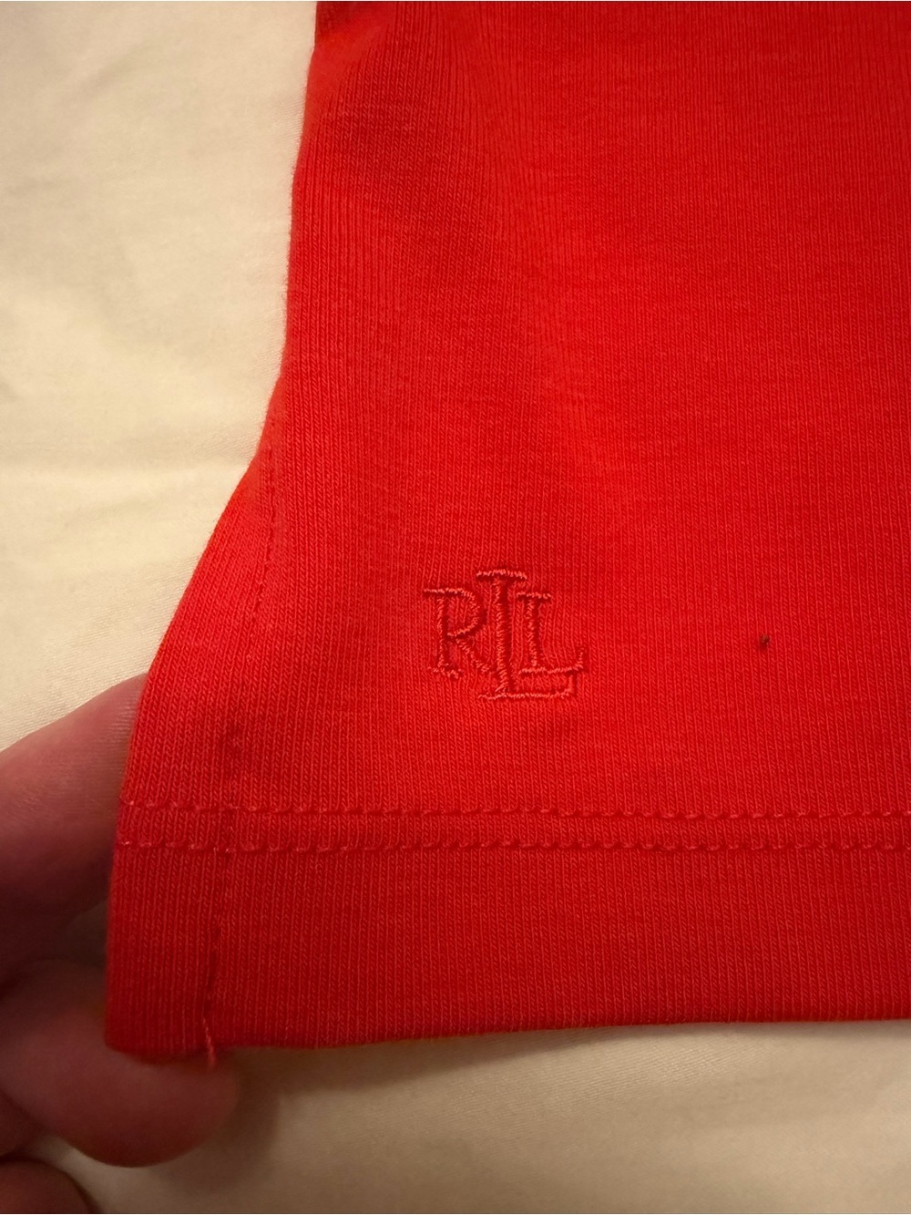 Ralph Lauren Red Short-Sleeve Knit Top with Stripe Tie Cuffs - Picture 5 of 7